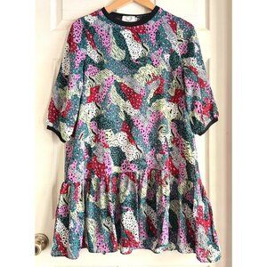 Size S Lili Sidonio boutqiue pullover dress tunic drop waist animal print multic